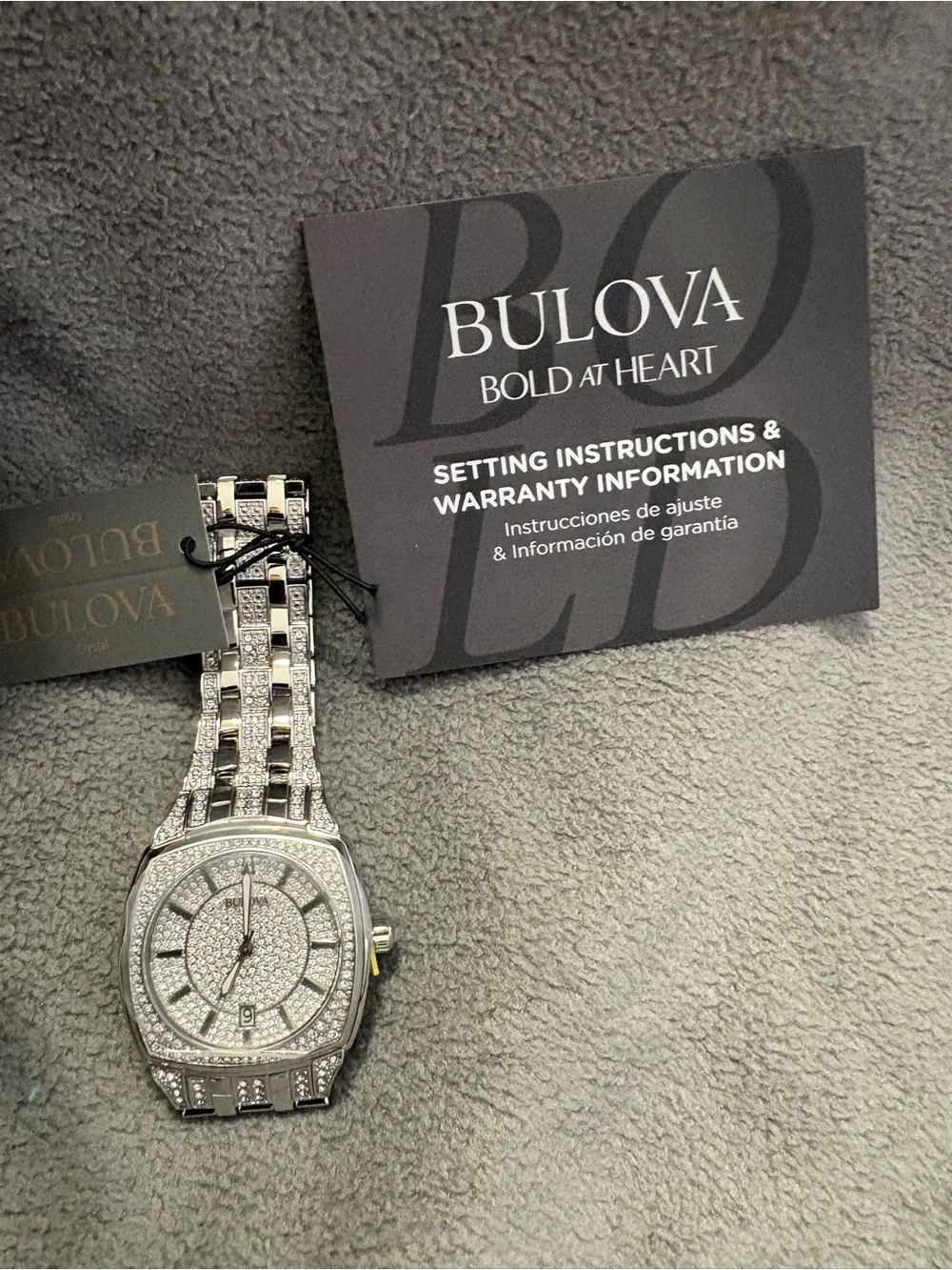 Bulova Silver Men's Pavé Crystal Bracelet Watch